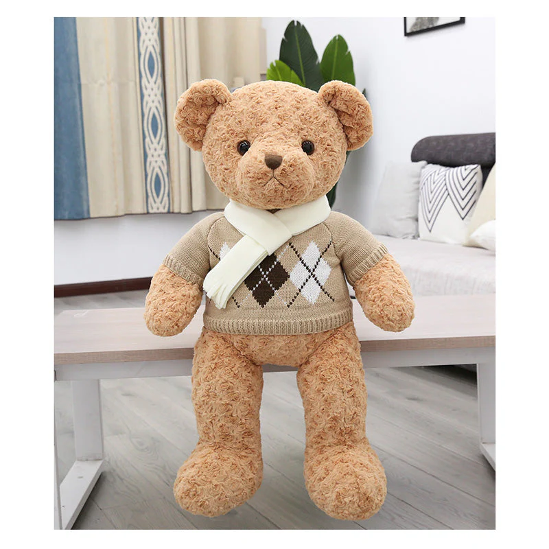 23" Scarf Sweater Teddy Bear - Light Brown - Image 5