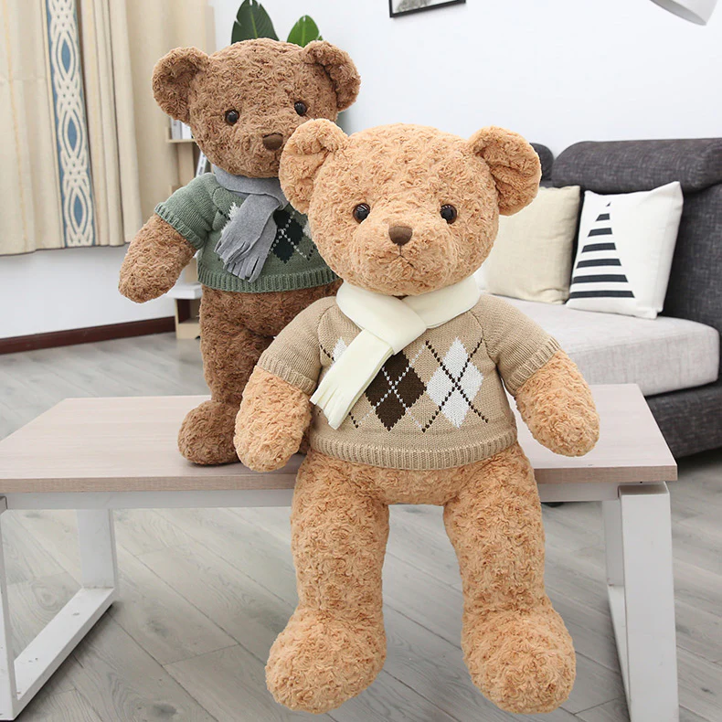 28" Scarf Sweater Teddy Bear - Light Brown - Image 3