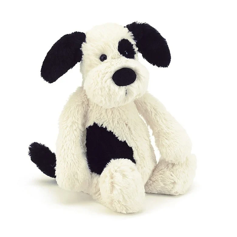 JELLYCAT BASHFUL BLACK & CREAM PUPPY LITTLE (SML) MONOCHROME 18X8X9 CM