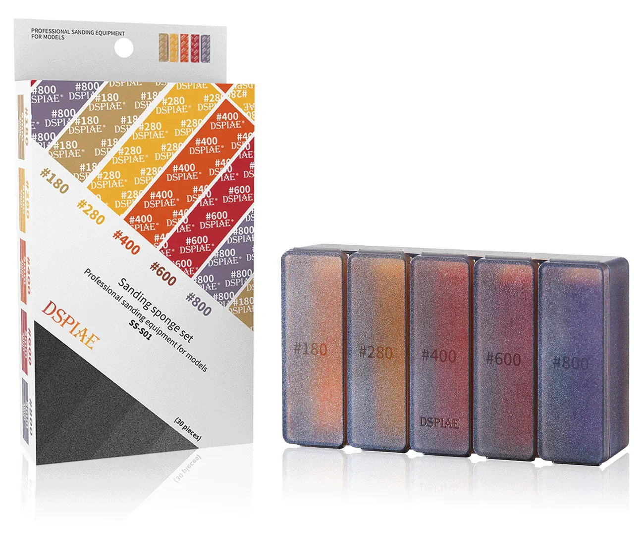 DSPIAE SS-S01 Sanding Sponge Set – #180 to #800 Grit (30pcs)