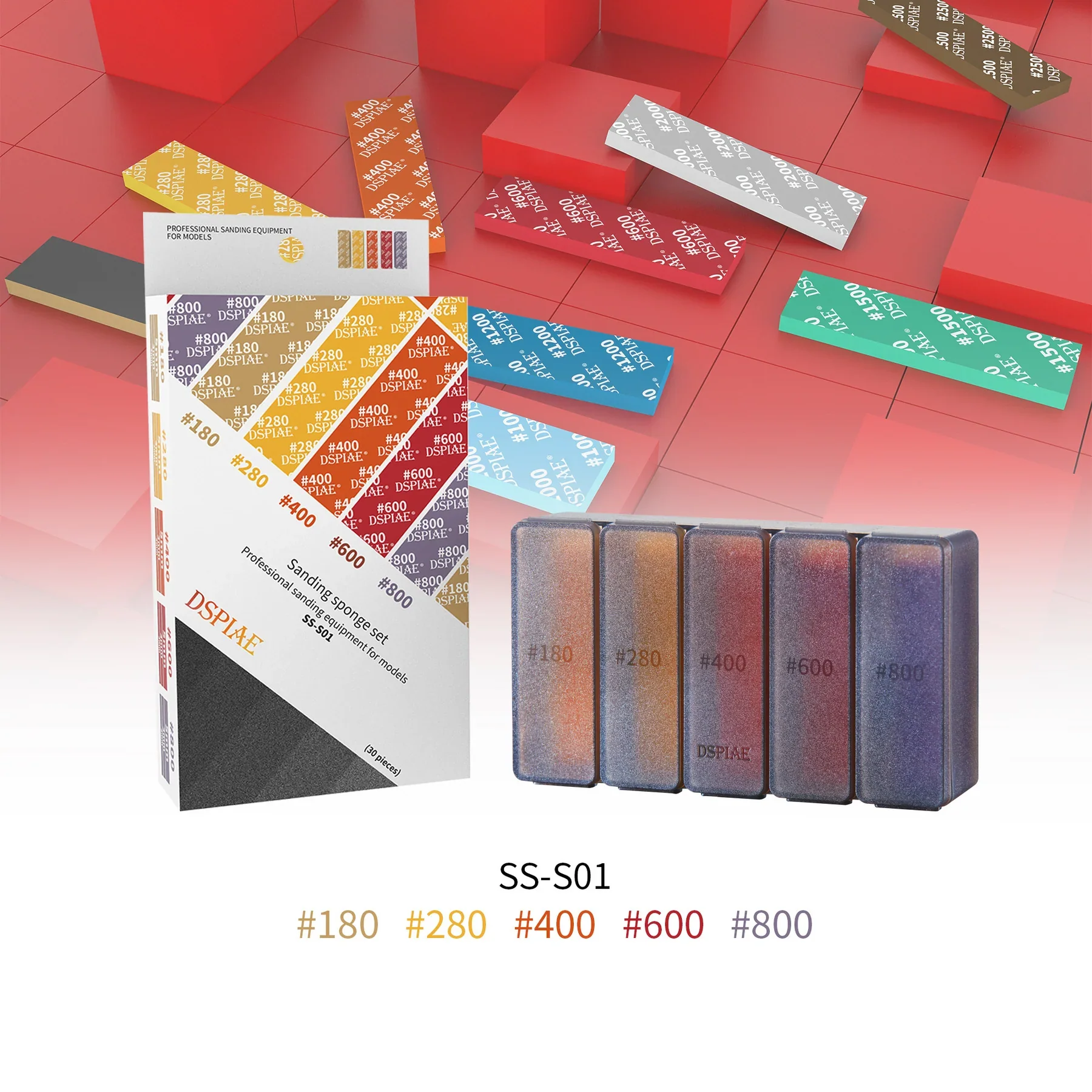 DSPIAE SS-S01 Sanding Sponge Set – #180 to #800 Grit (30pcs) - Image 2