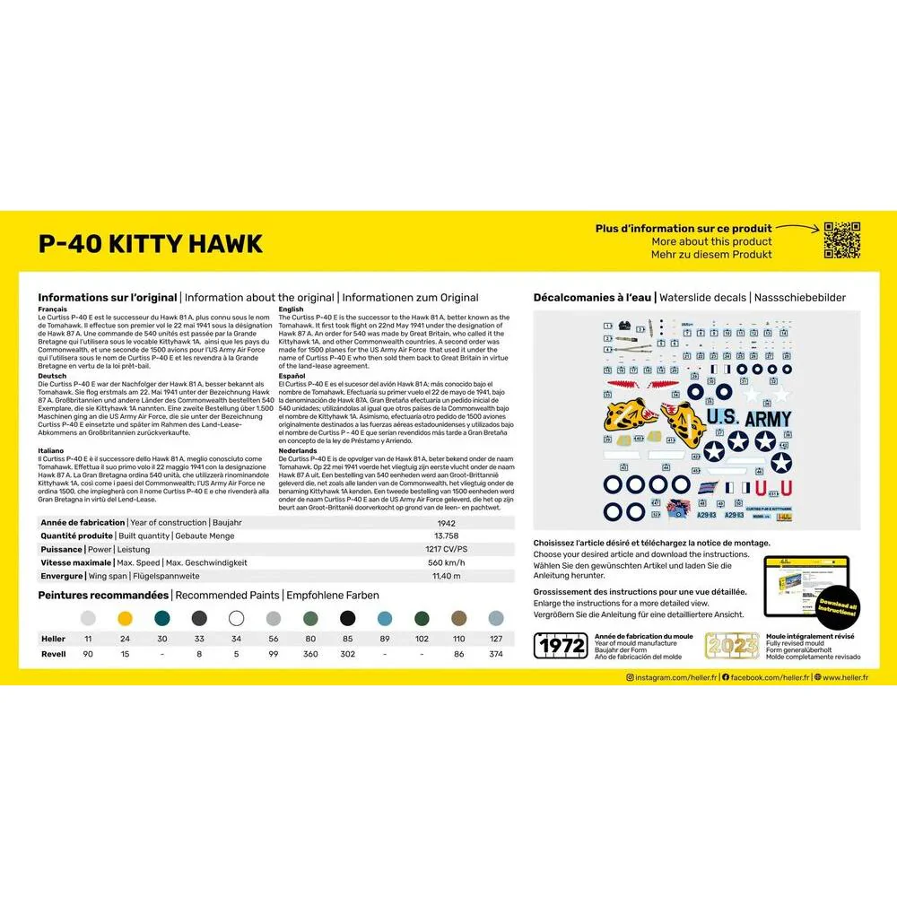 Heller - 1/72 P-40E KITTY HAWK WITH RAAF DECALS - Image 4