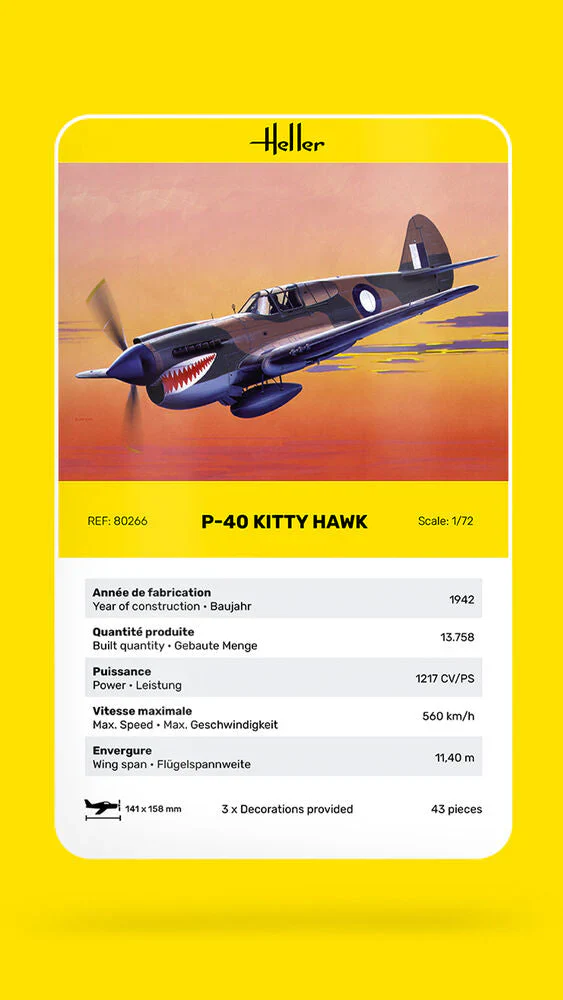 Heller - 1/72 P-40E KITTY HAWK WITH RAAF DECALS - Image 5