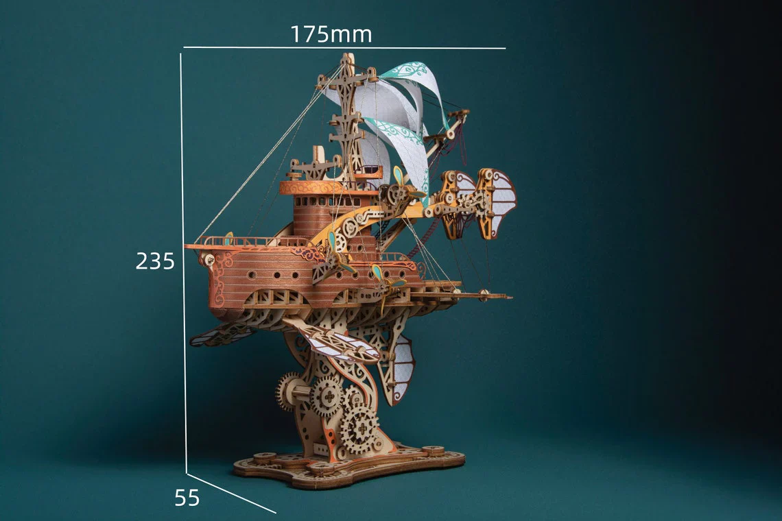 HowCat Masterpiece Fantasy Airships 3d Wooden Puzzle - Image 5