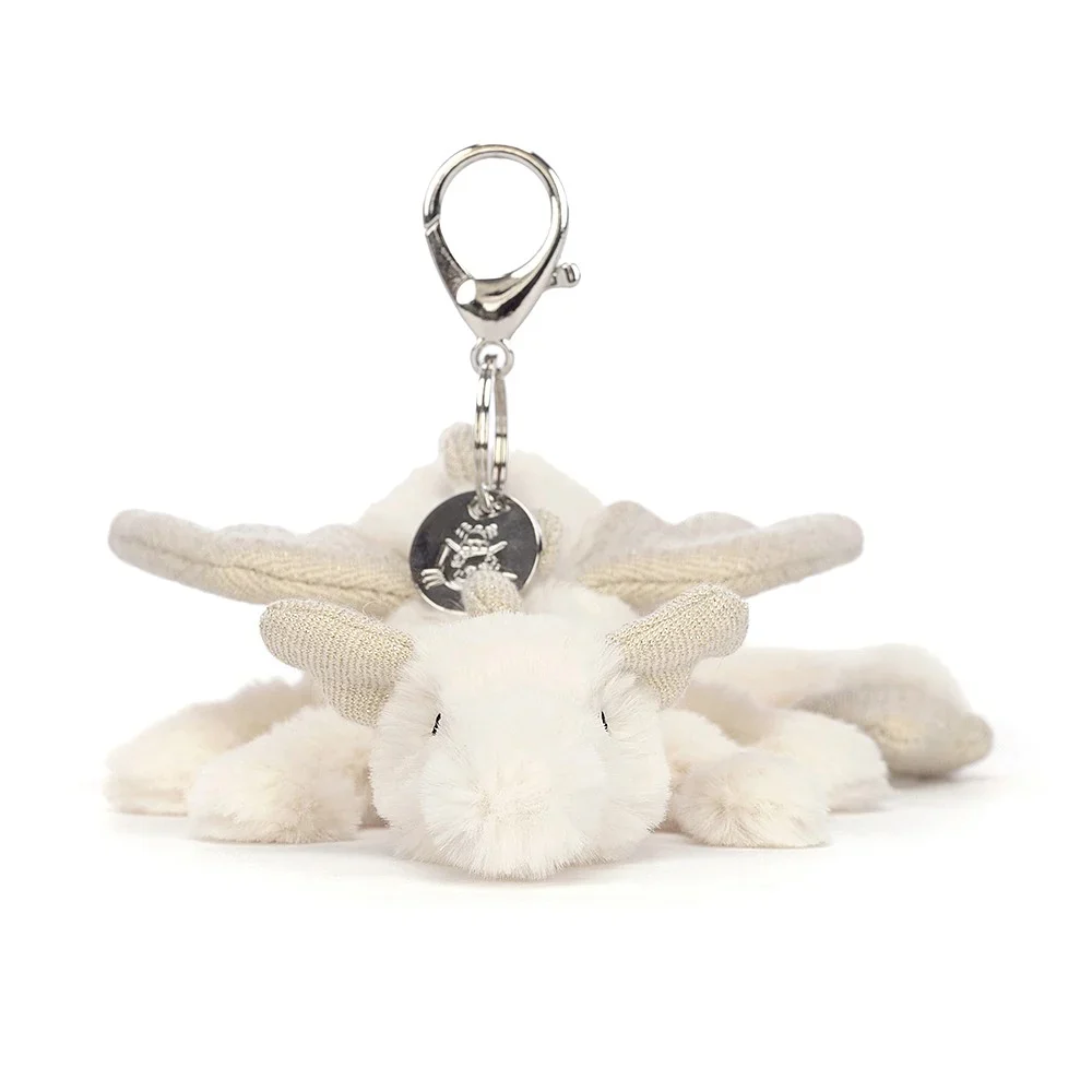 JELLYCAT SNOW DRAGON BAG CHARM CREAM & GLITTER 12X8X22 CM - Image 3