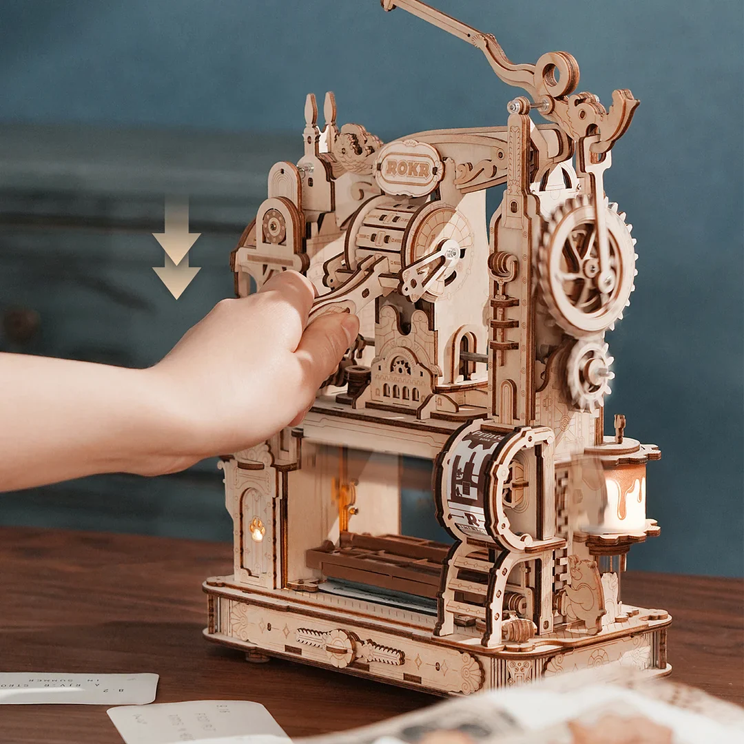 Robotime ROKR Classic Printing Press Mechanical 3D Wooden Puzzle LK602 - Image 2