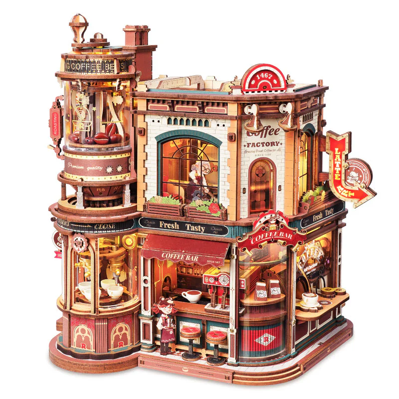 Robotime ROKR Dream Coffee Factory Music Box Wooden 3D Puzzle EAB02 (Back Order)