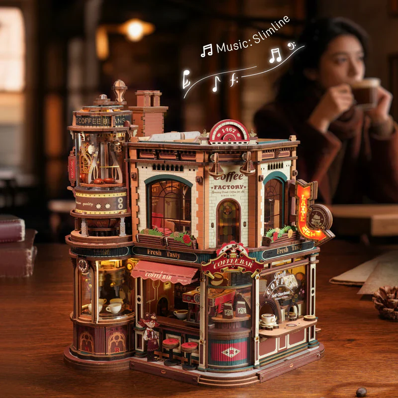 Robotime ROKR Dream Coffee Factory Music Box Wooden 3D Puzzle EAB02 (Back Order) - Image 6