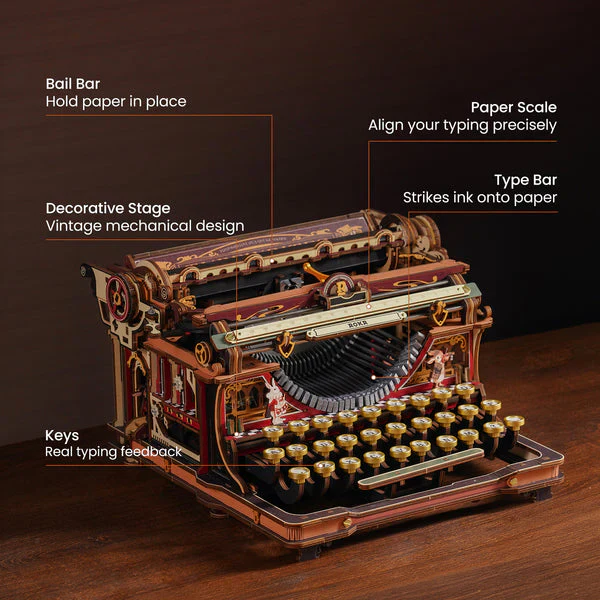 Robotime ROKR Mechanical Typewriter Wooden 3D Puzzle LK703C (Magic Version) (Back Order) - Image 7