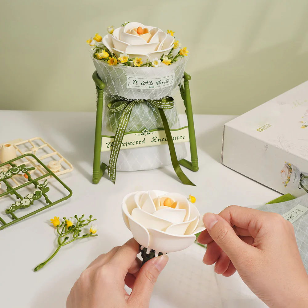 Robotime ROKR White Camellia DIY 3D Puzzle Model AF011 - Image 4