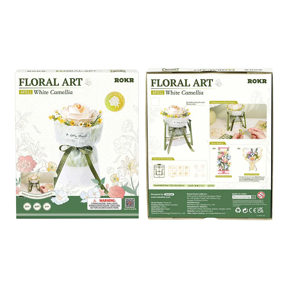 Robotime ROKR White Camellia DIY 3D Puzzle Model AF011 - Image 8