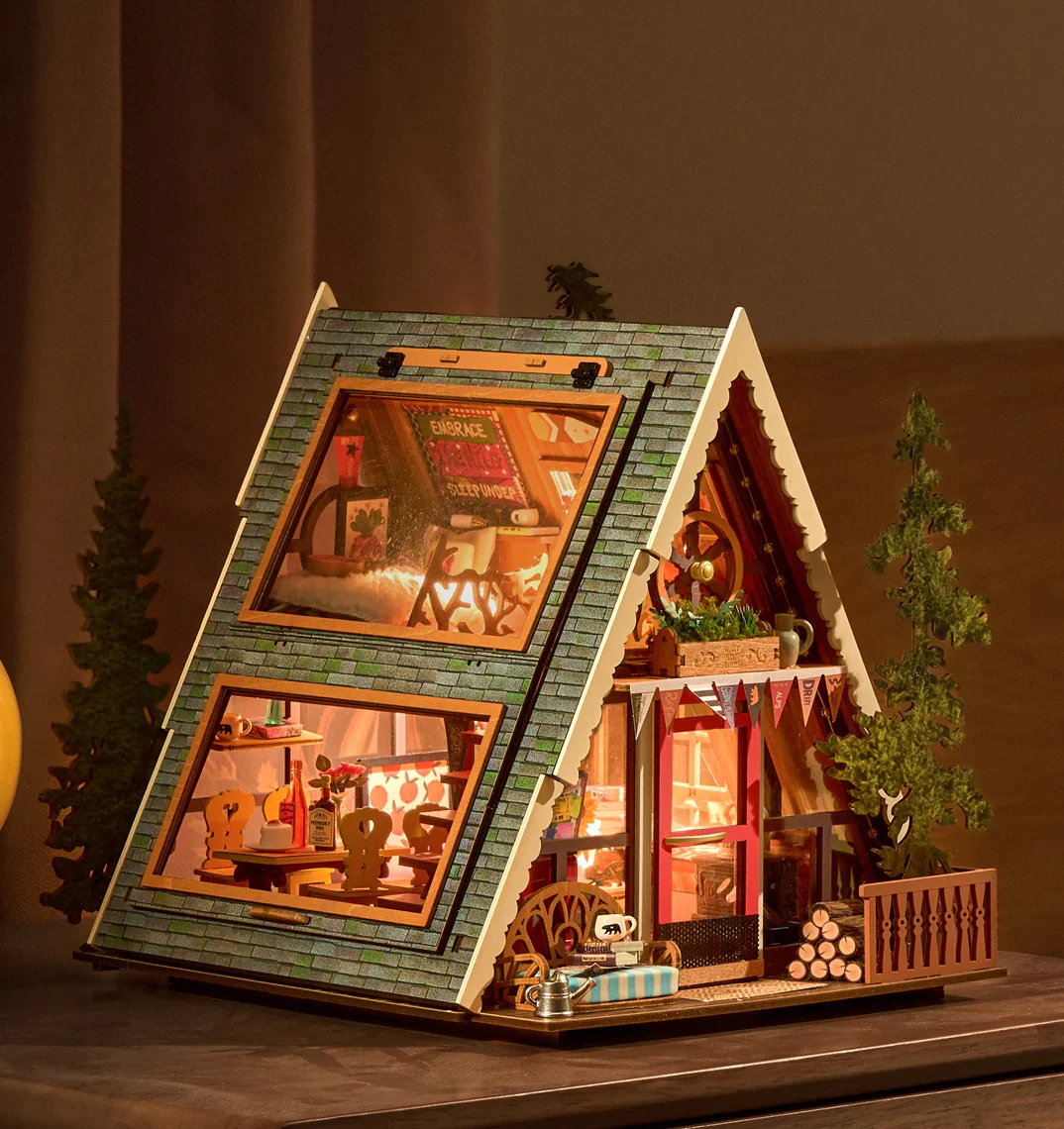 Robotime  Rolife A-Frame Cabin DIY Miniature House DG181 - Image 8