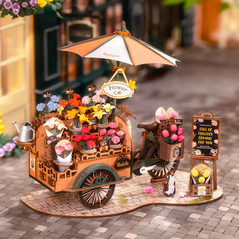 Robotime Rolife Blossom Cart 3D Wooden Puzzle TGS03 - Image 2