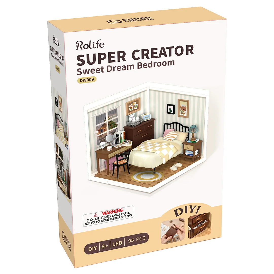 Robotime Rolife Sweet Dream Bedroom DIY Plastic Miniature House DW009 - Image 8