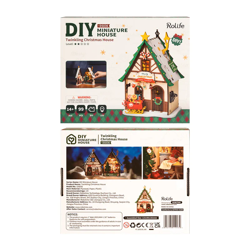 Robotime Rolife Twinkling Christmas House DIY Miniature House DS036 - Image 7