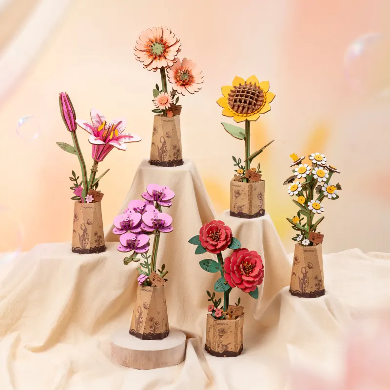 Robotime Rowood DIY Wooden Flower Light Orange Gerbera 3D Wooden Puzzle TW111 - Image 6