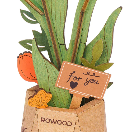 Robotime Rowood DIY Wooden Flower Orange Tulip 3D Wooden Puzzle TW081 - Image 2