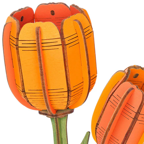 Robotime Rowood DIY Wooden Flower Orange Tulip 3D Wooden Puzzle TW081 - Image 3