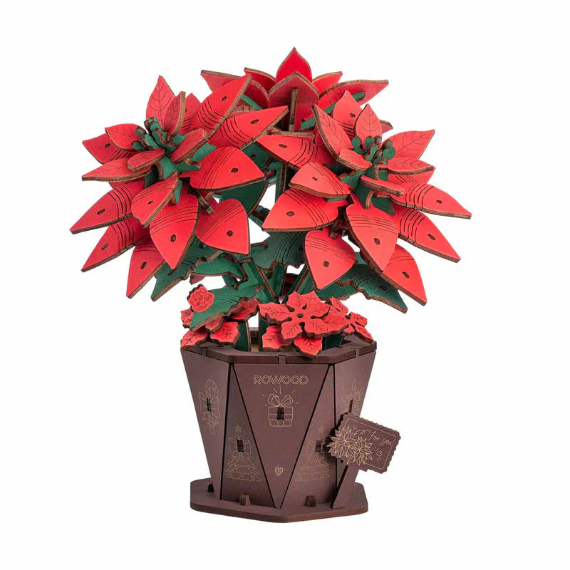 Robotime Rowood Poinsettia DIY Flower Bouquet 3D Wooden Puzzle TF001