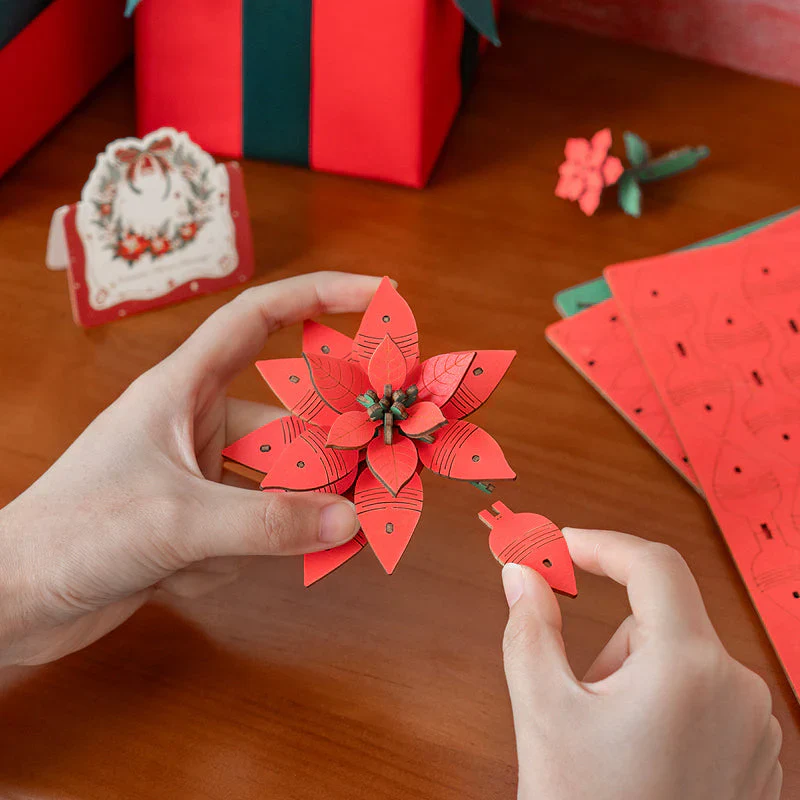 Robotime Rowood Poinsettia DIY Flower Bouquet 3D Wooden Puzzle TF001 - Image 3