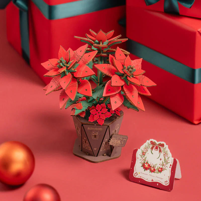 Robotime Rowood Poinsettia DIY Flower Bouquet 3D Wooden Puzzle TF001 - Image 5