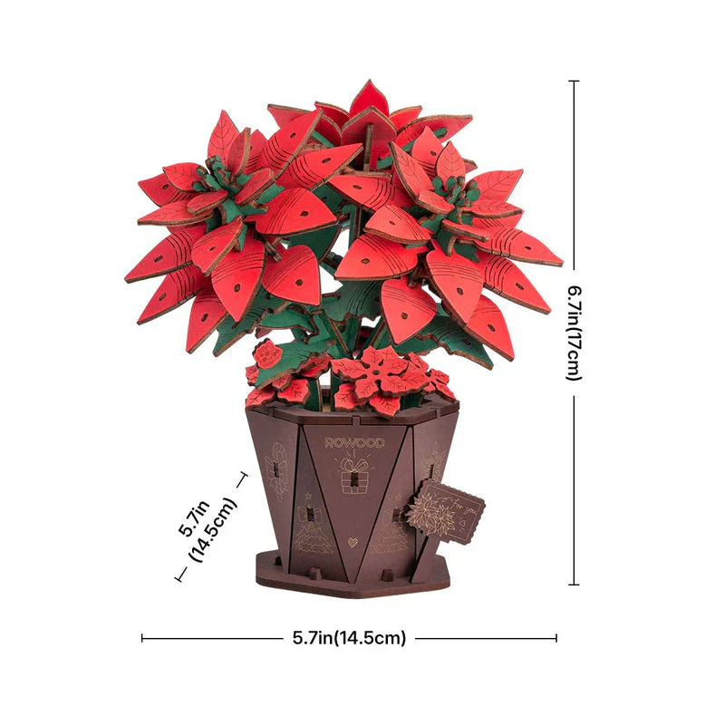Robotime Rowood Poinsettia DIY Flower Bouquet 3D Wooden Puzzle TF001 - Image 6