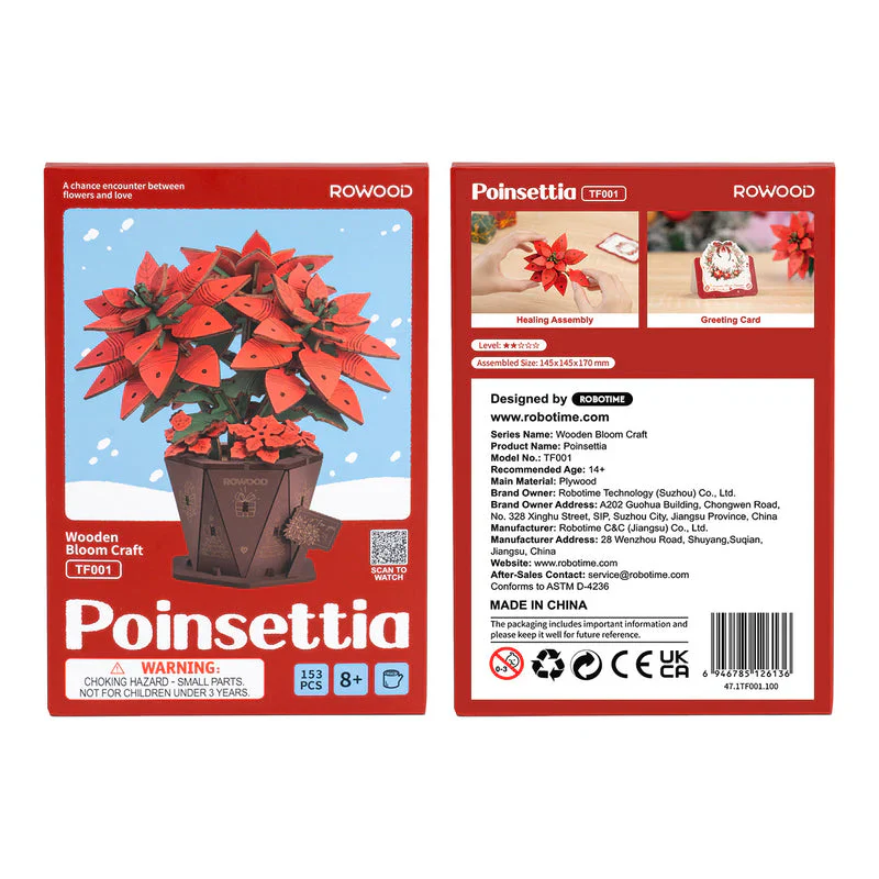 Robotime Rowood Poinsettia DIY Flower Bouquet 3D Wooden Puzzle TF001 - Image 7