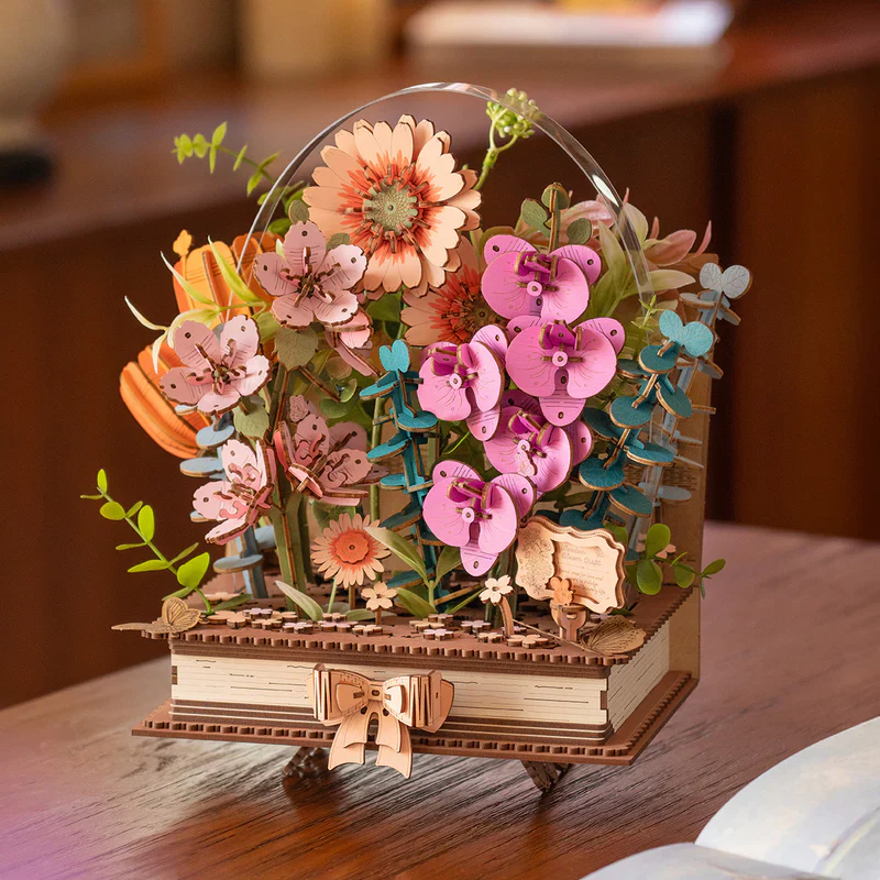 Robotime Rowood Wooden Blooming Book DIY Flower Bouquet 3D Puzzle TW04H (Back Order) - Image 2