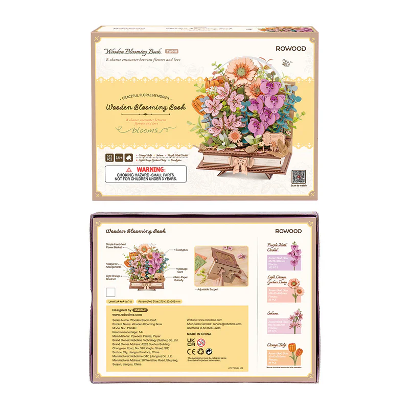 Robotime Rowood Wooden Blooming Book DIY Flower Bouquet 3D Puzzle TW04H (Back Order) - Image 8