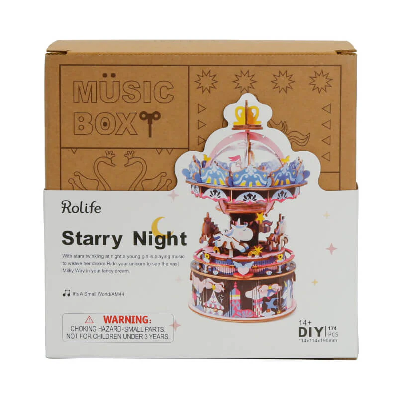 Robotime Rolife DIY Music Box AM44 - Starry Night Merry-go-round - Image 4
