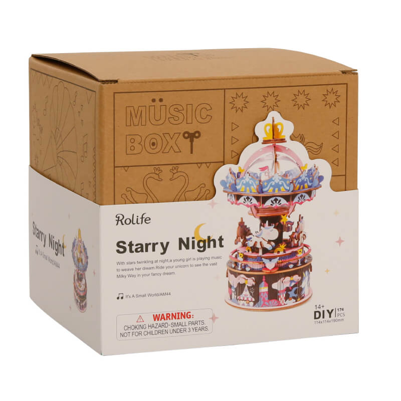 Robotime Rolife DIY Music Box AM44 - Starry Night Merry-go-round - Image 5