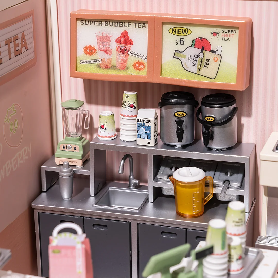 Robotime Rolife Super Creator Double Joy Bubble Tea Plastic DIY Miniature House Kit DW006 - Image 4