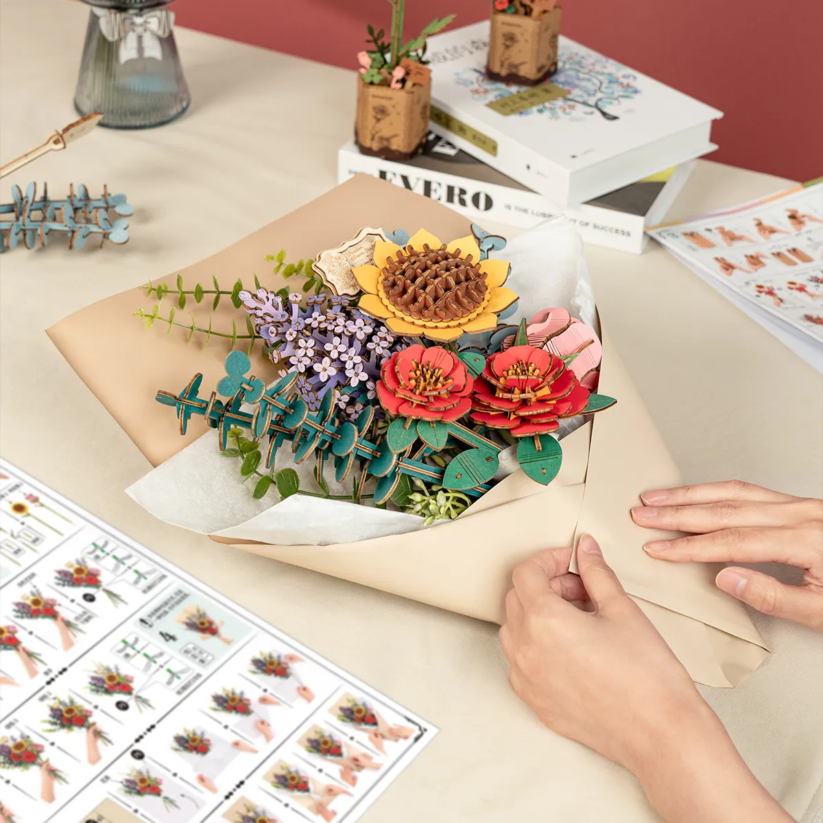 Robotime Rowood DIY Wooden Flower Bouquet TW01H 3D Wooden Puzzle - Image 13