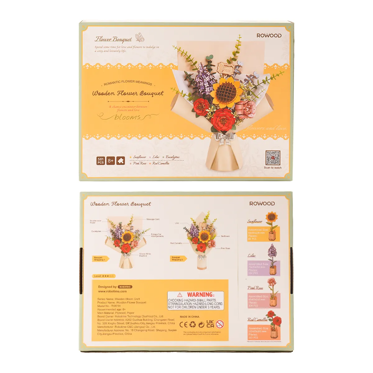 Robotime Rowood DIY Wooden Flower Bouquet TW01H 3D Wooden Puzzle - Image 14