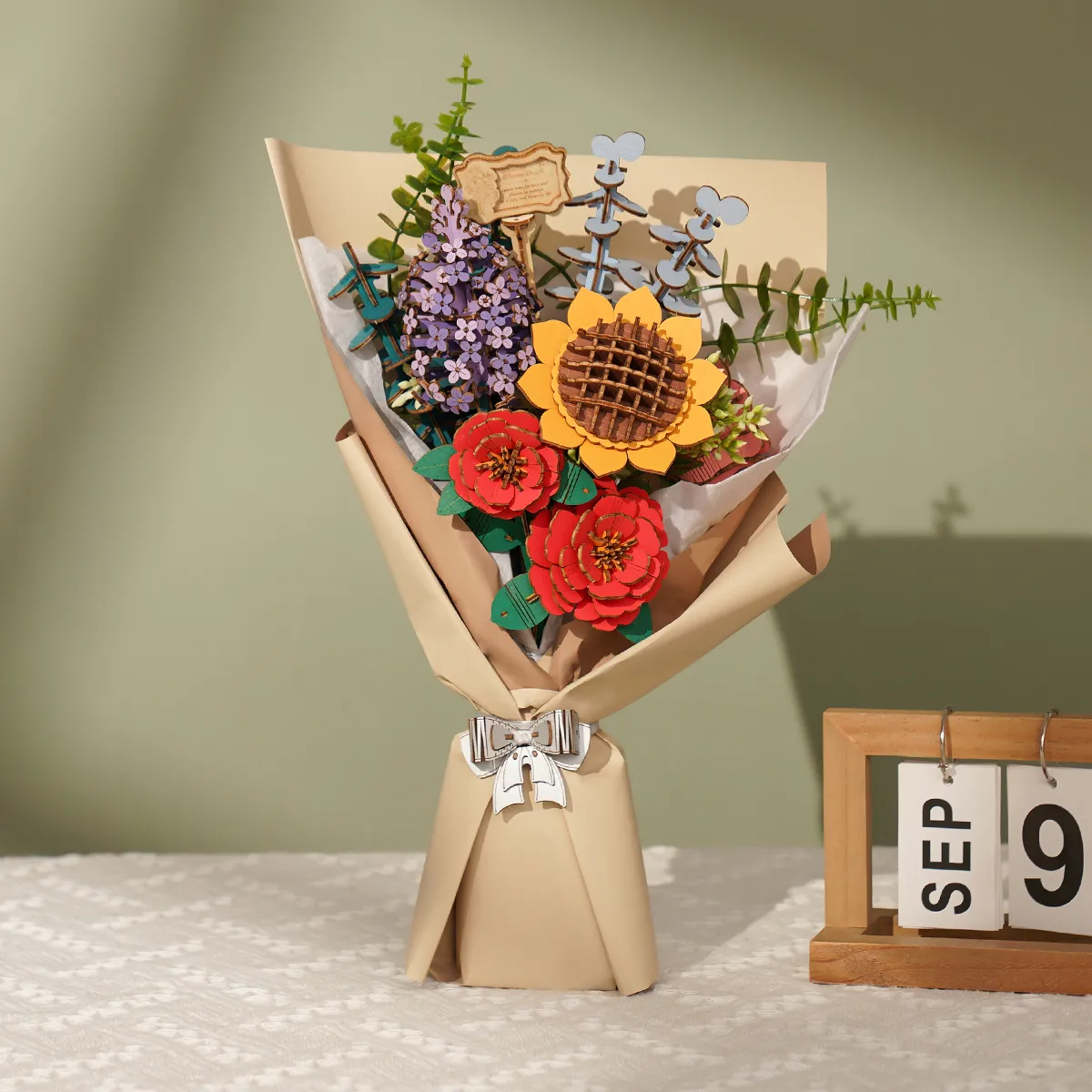 Robotime Rowood DIY Wooden Flower Bouquet TW01H 3D Wooden Puzzle - Image 2