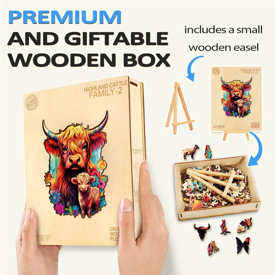 Woodbests - Highland Cattle Family 2 Wooden Jigsaw Puzzle (160-200pcs) - Image 3