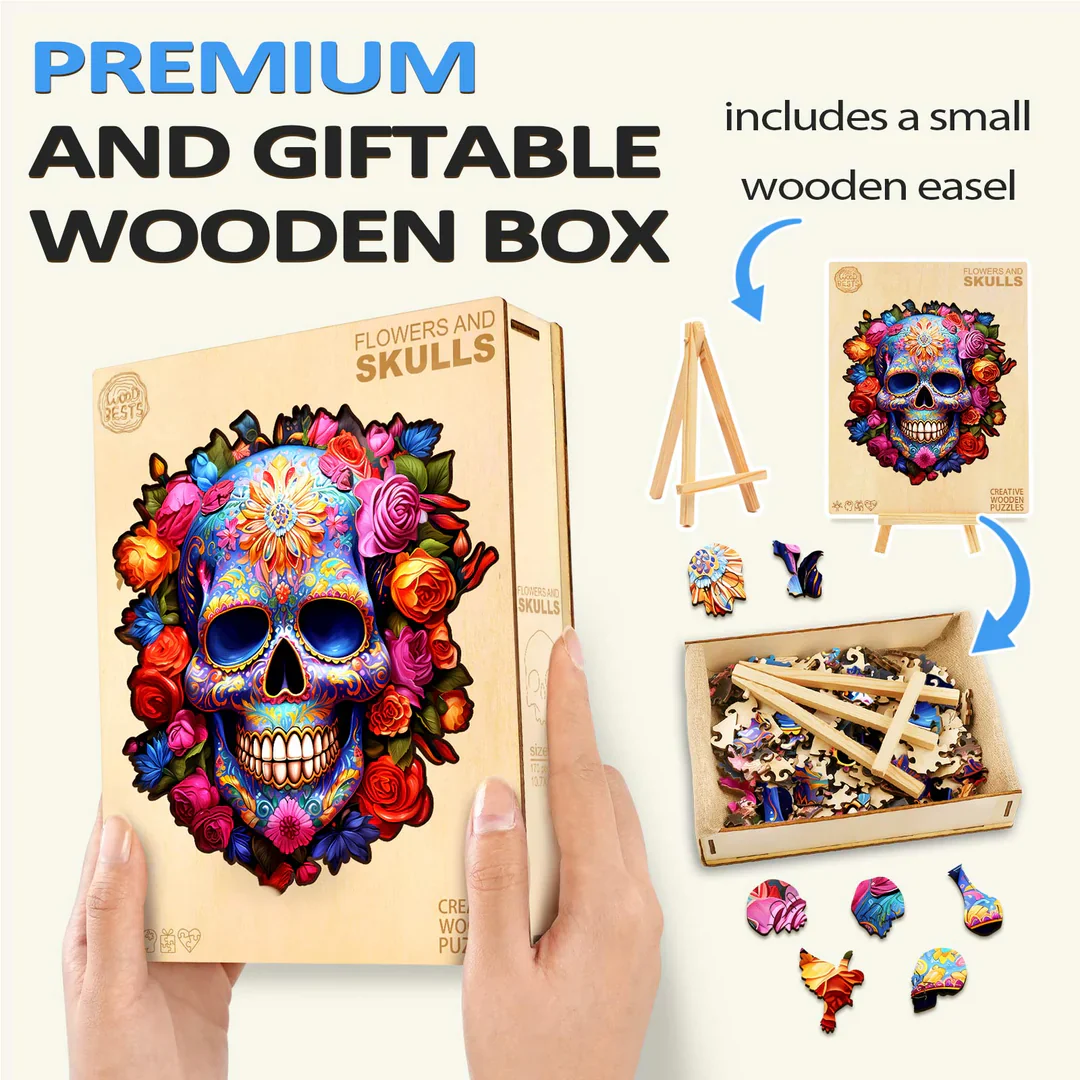 Woodbests - Flowers and Skulls Wooden Jigsaw Puzzle (90-120pcs) - Image 3