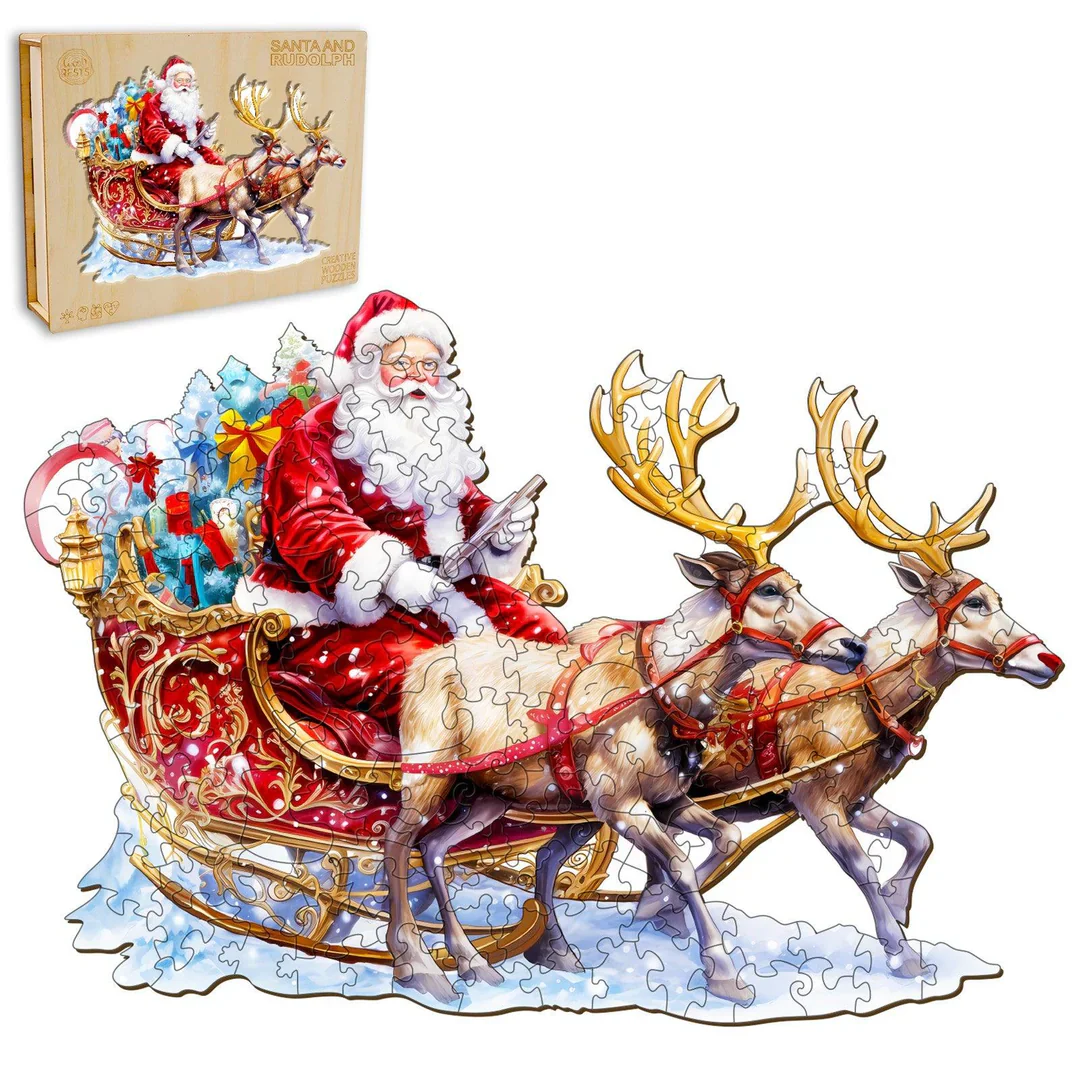 Woodbests - Santa and Rudolph Wooden Jigsaw Puzzle (90-120pcs) - Image 5