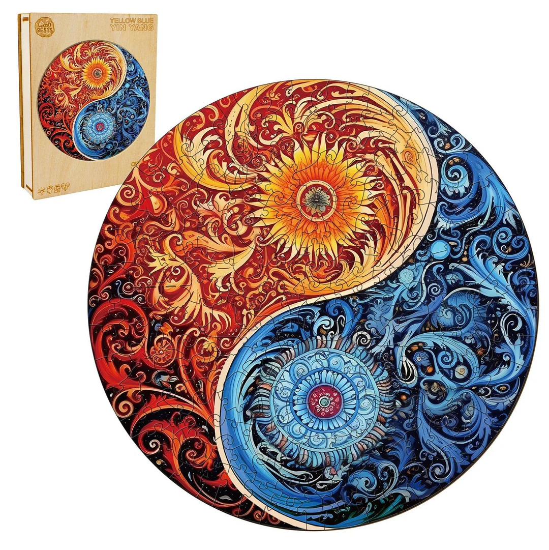 Woodbests - Yellow Blue Yin Yang Wooden Jigsaw Puzzle (90-120pcs) - Image 2