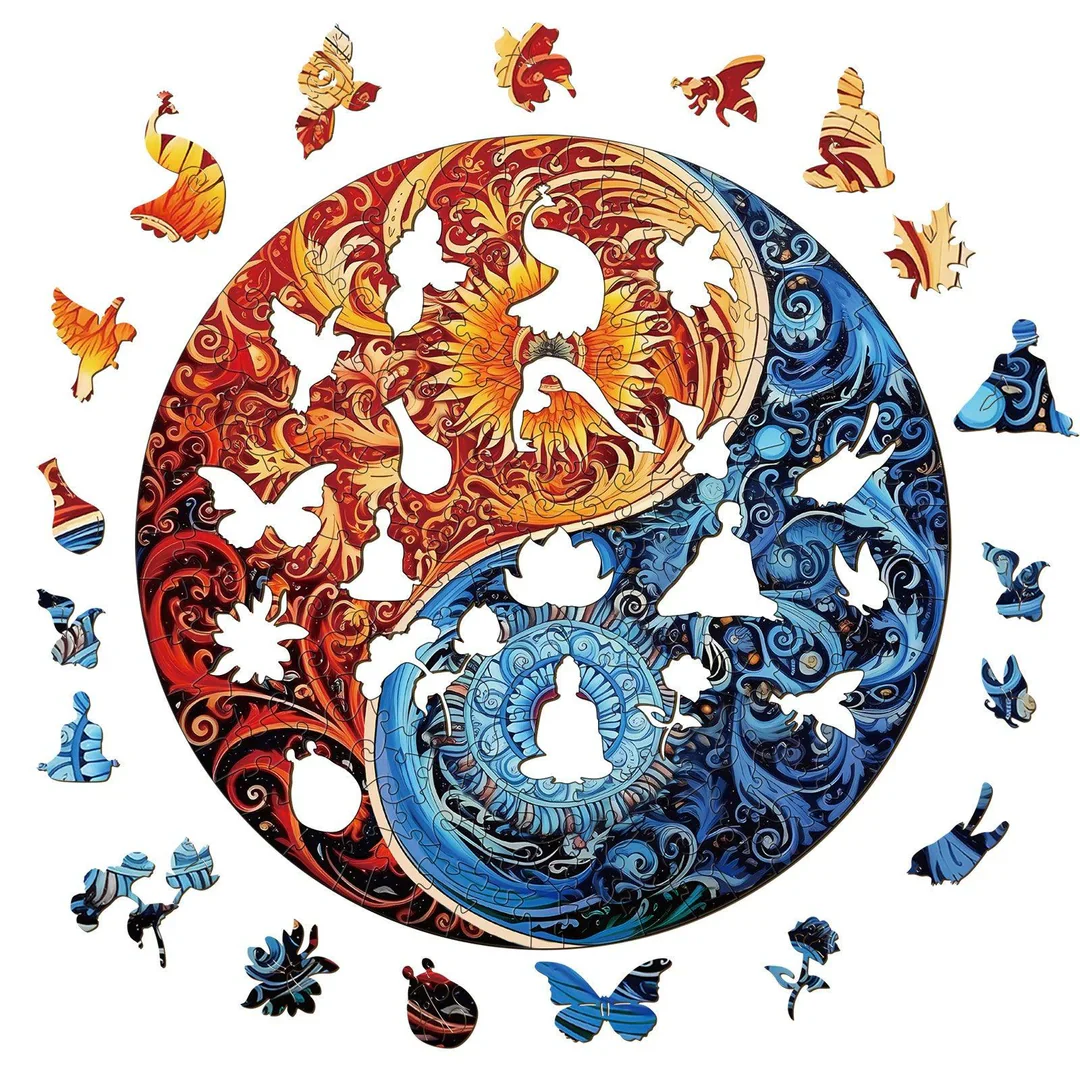 Woodbests - Yellow Blue Yin Yang Wooden Jigsaw Puzzle (90-120pcs) - Image 3