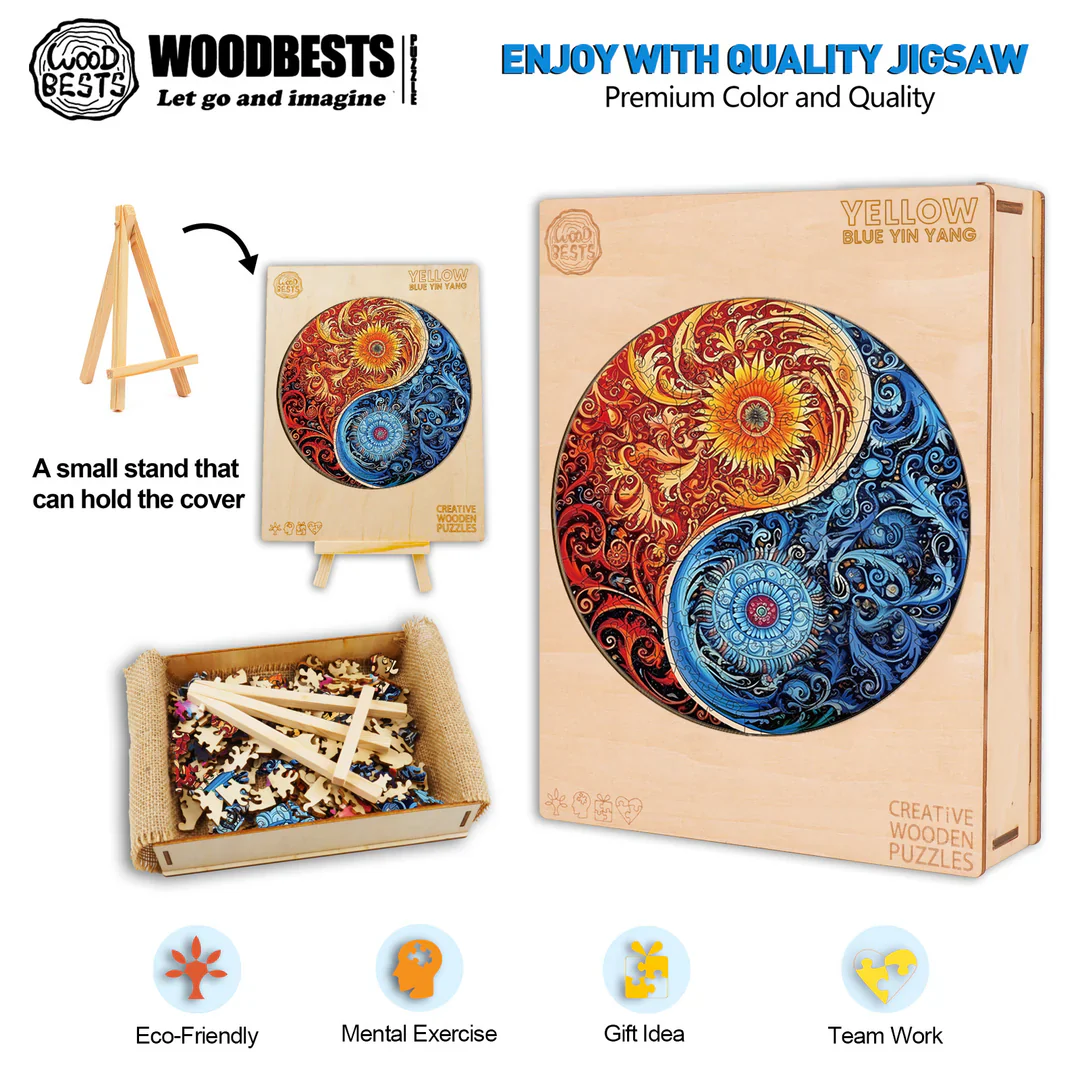Woodbests - Yellow Blue Yin Yang Wooden Jigsaw Puzzle (90-120pcs) - Image 4